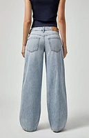 Pacsun Casey Ripped Knee Low Rise Baggy Jeans Light Indigo