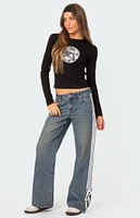 Edikted Washed Low Rise Bow Ribbon Baggy Jeans