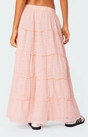 Edikted Tiered Eyelet Slitted Maxi Skirt