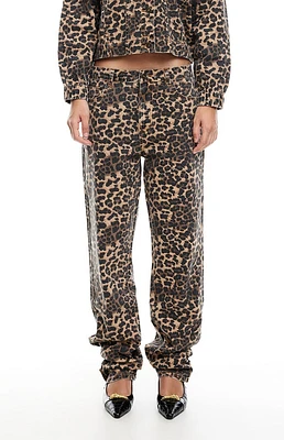 LIONESS Leopard Carmela Straight Leg Jeans