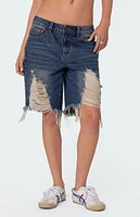 Edikted Distressed Denim Bermuda Shorts