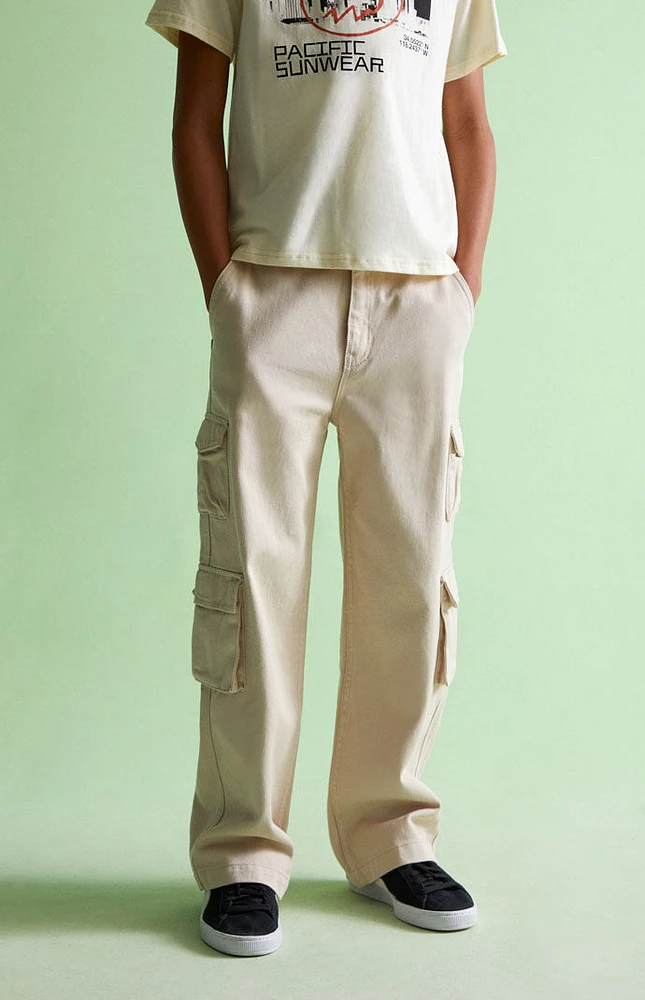 PacSun Kids Off White Baggy Cargo Jeans