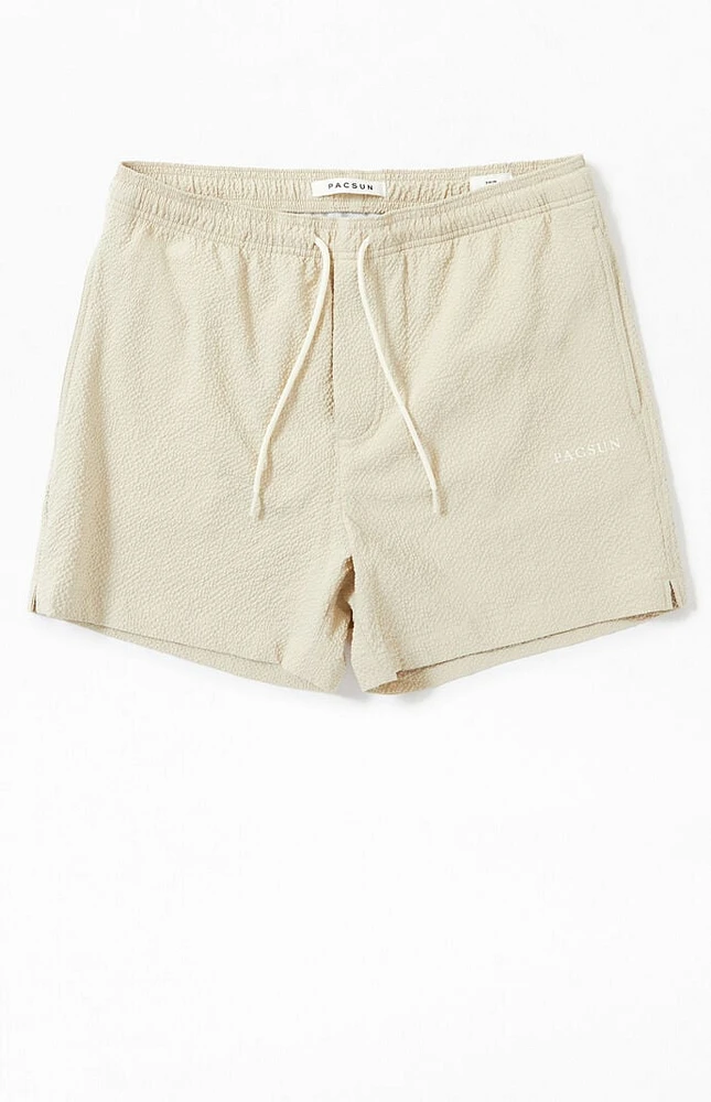 PacSun Tan Sail Seersucker 4.5" Swim Trunks