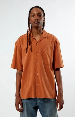 Pacsun Orange Suede Tencel Camp Shirt