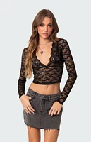 Edikted Beck Plunge Neck Sheer Lace Top