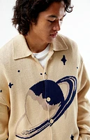 Pacsun Cream Space Button Up Polo Cardigan