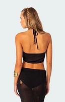 Edikted Britt Distressed Asymmetrical Knit Top