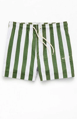 Pacsun Green Striped Seersucker 4.5'' Swim Trunks