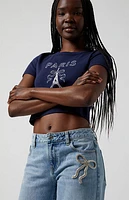 Pacsun Casey Rhinestone Bow Low Rise Baggy Jeans Light Indigo