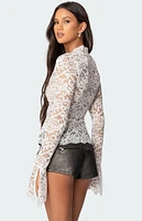 Edikted Sheer Lace Bell Sleeve Top