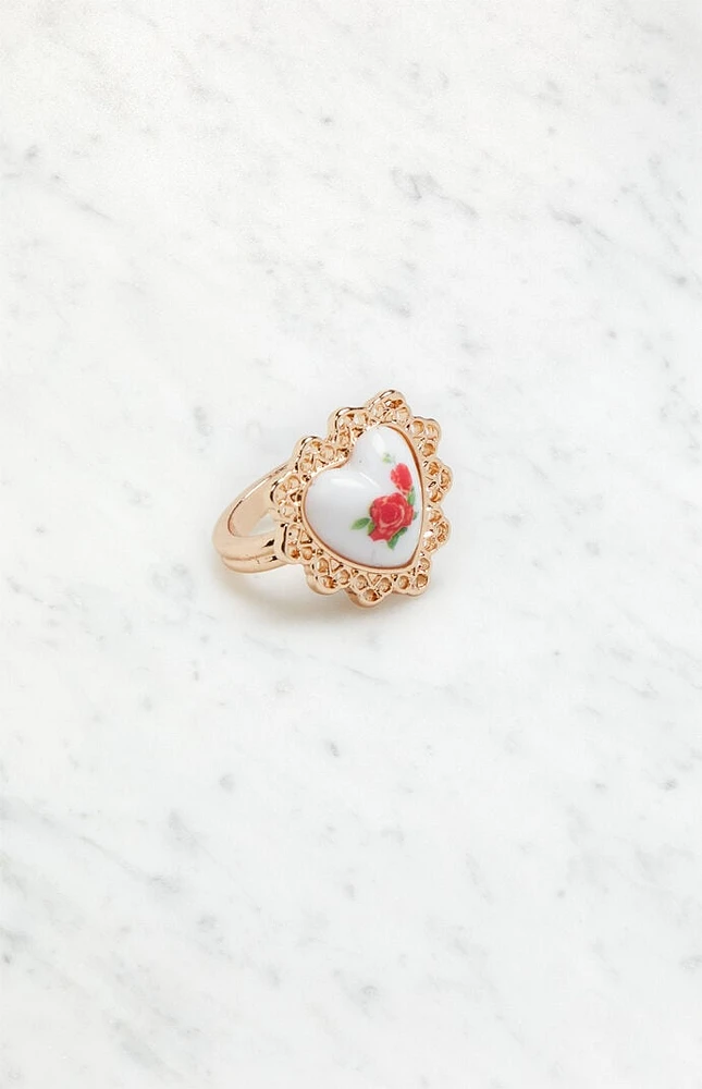 LA Hearts Vintage Heart Rose Ring