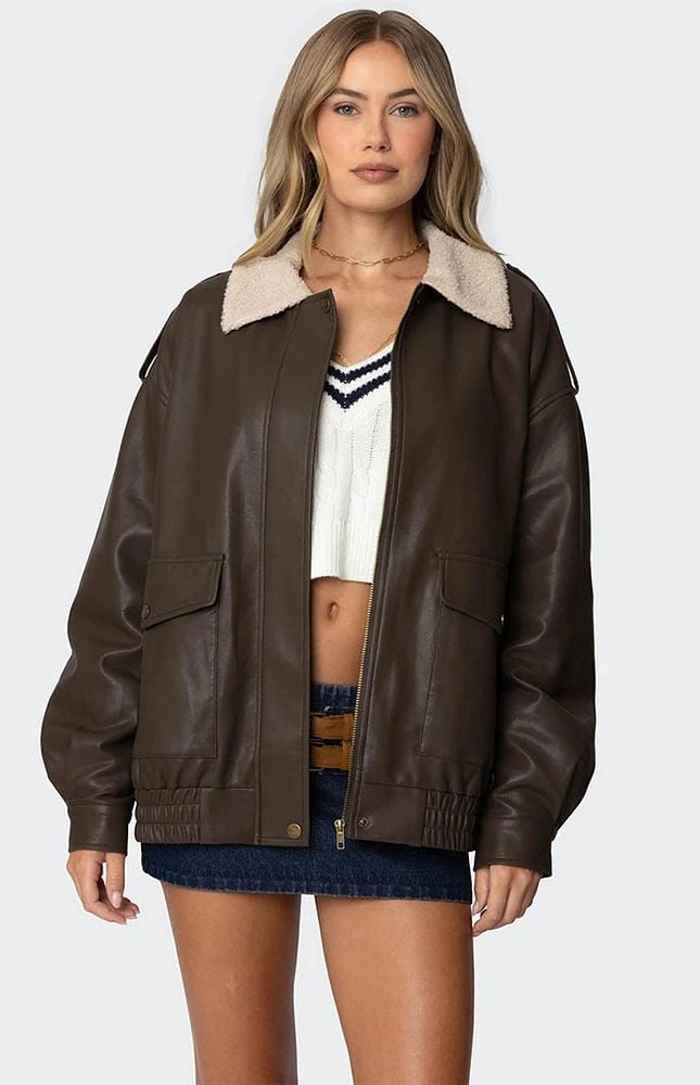 Edikted Ann Oversized Faux Leather Jacket