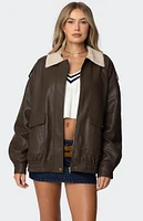 Edikted Ann Oversized Faux Leather Jacket