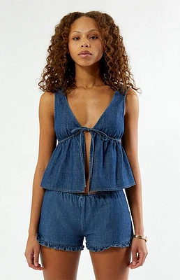 Your Favorite Denim Tie Front Tank Top