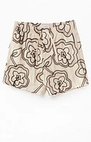 Pacsun Tan Floral Embroidered Linen Volley Shorts