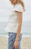 John Galt White Rue Collared Top