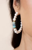 Ettika Beach Day Pearl and Blue Gemstone Hoop Earrings