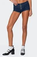 Edikted Zipped Up Denim Micro Shorts