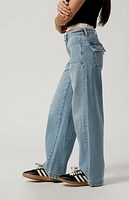 Pacsun Casey Patch Pocket Low Rise Baggy Jeans Light Indigo