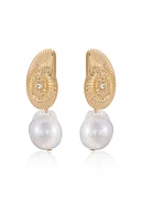 Ettika Nautilus Shell Freshwater Pearl Dangle Earrings