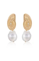 Ettika Nautilus Shell Freshwater Pearl Dangle Earrings