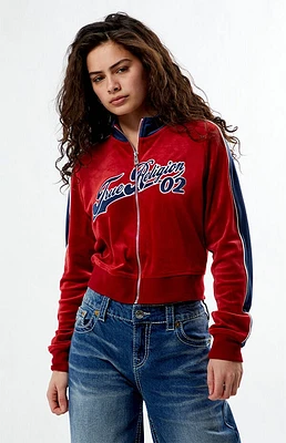 True Religion Velour Paneled Cropped Track Jacket