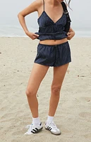 John Galt Blue & White Polka Dot Lacey Pajama Shorts