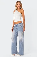 Edikted Low Rise Bow Ribbon Lace Up Jeans