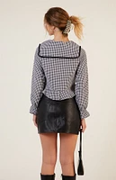 LA Hearts Gingham Collared Tie Long Sleeve Top