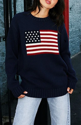 John Galt Navy Flag Crew Neck Sweater