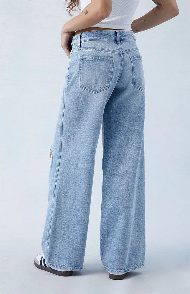 PacSun Eco Light Blue Ripped Low Rise Baggy Jeans