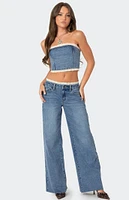 Edikted Karlie Lace Trim Denim Tube Top