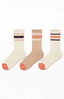 PacSun 3 Pack Varsity Stripe Neutral Crew Socks