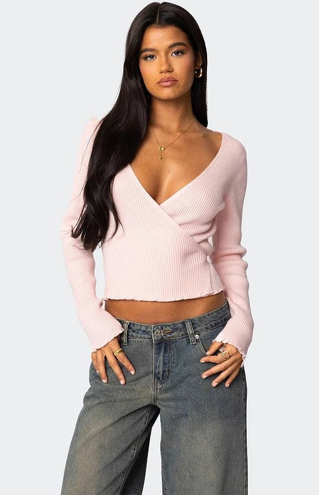 Edikted Paden Ribbed Knit Wrap Top