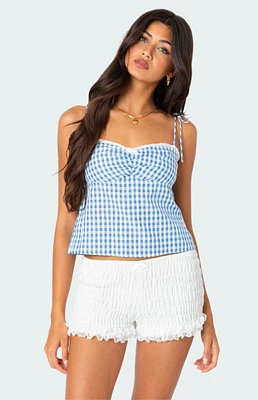 Edikted Billie Open Tie Back Gingham Top