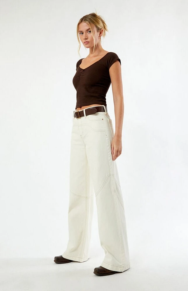 Pacsun Jessie Off White Cowboy High Waisted Baggy Jeans