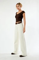 PacSun Jessie Off White Cowboy High Waisted Baggy Jeans