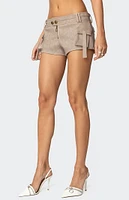 Edikted Washed Faux Leather Micro Cargo Shorts