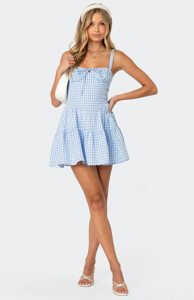 Edikted Basil Cupped Gingham Mini Dress