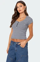 Edikted Kady Striped Henley T-Shirt