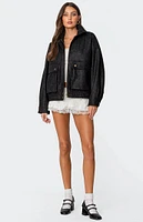 Edikted Cargo Faux Leather Bomber Jacket