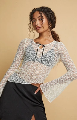 Beverly and Beck Mollie Lace Asymmetrical Long Sleeve Top