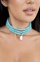 Ettika Marina Layers Turquoise Beaded Pearl Pendant Necklace