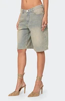 Edikted Shira Washed Denim Bermuda Shorts