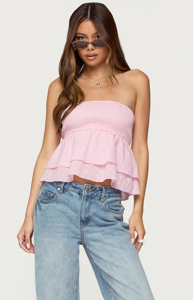 Edikted Toria Ruffled Eyelet Strapless Top