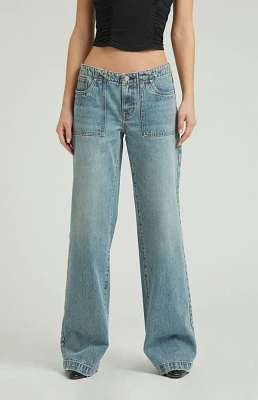 Pacsun Casey Medium Indigo Patch Pocket Low Rise Baggy Jeans