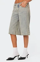 Edikted Xtra Long Acid Wash Denim Shorts