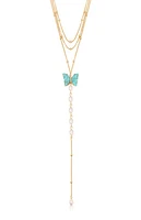 Ettika Turquoise Butterfly Pearl Chain Lariat Necklace