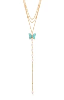 Ettika Turquoise Butterfly Pearl Chain Lariat Necklace