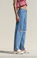 PacSun Jordyn Medium Indigo Ripped Low Rise Straight Leg Jeans